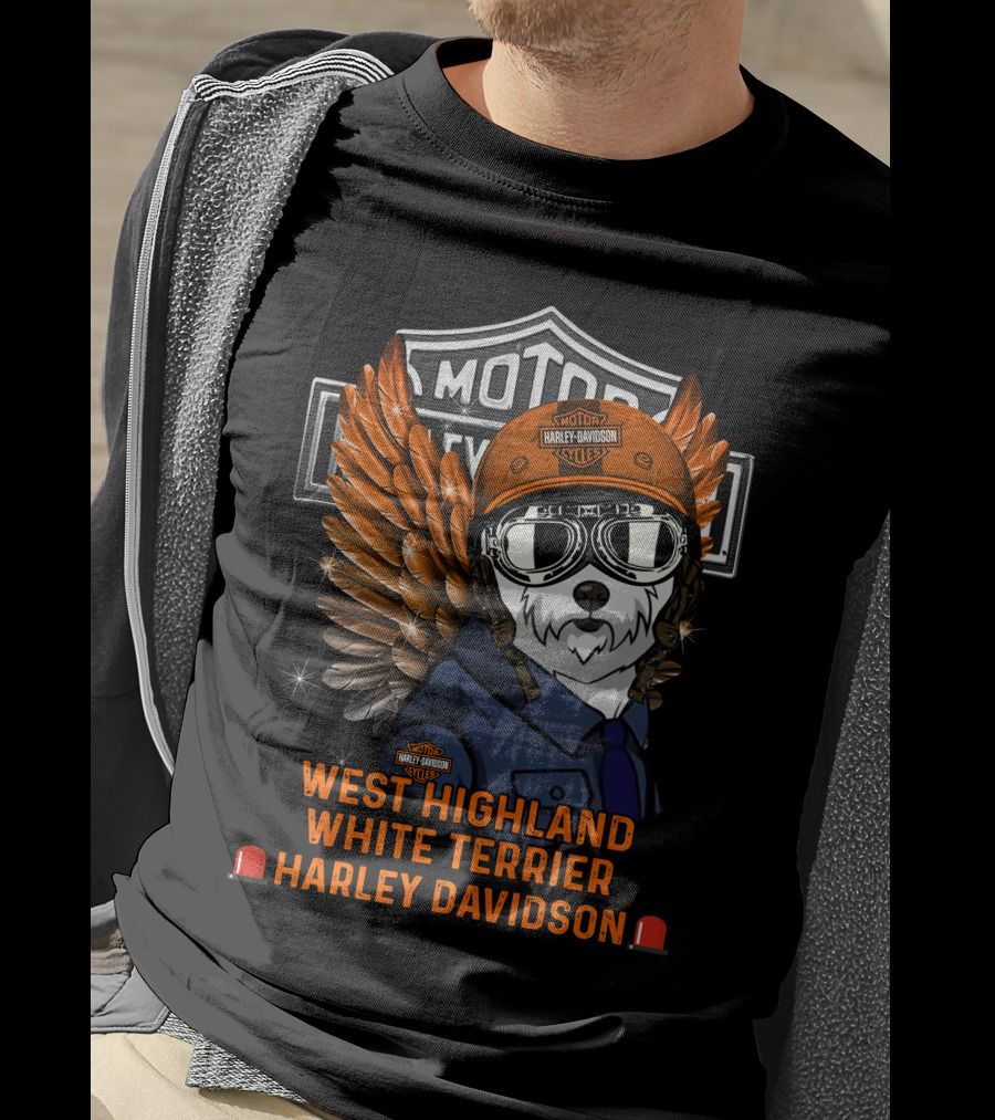 West Highland White Terrier Harley Davidson Moto Wings Rider T-Shirt