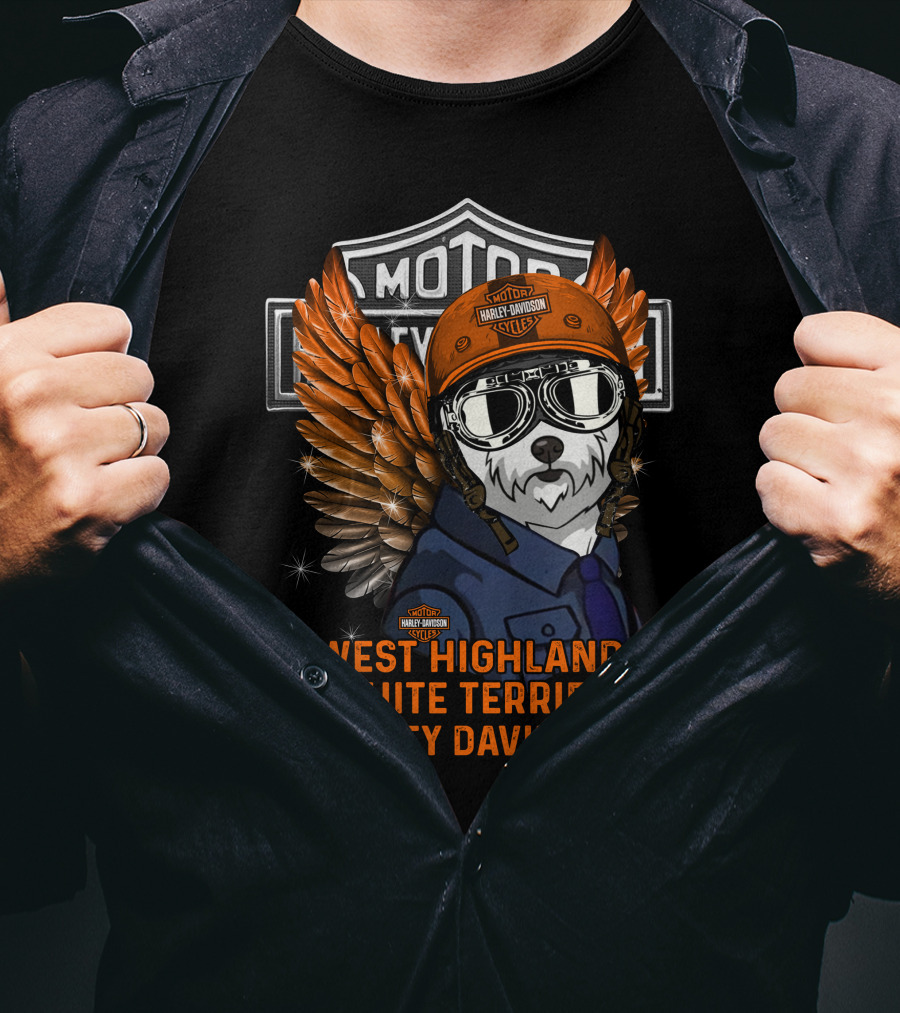 West Highland White Terrier Harley Davidson Moto Wings Rider T-Shirt