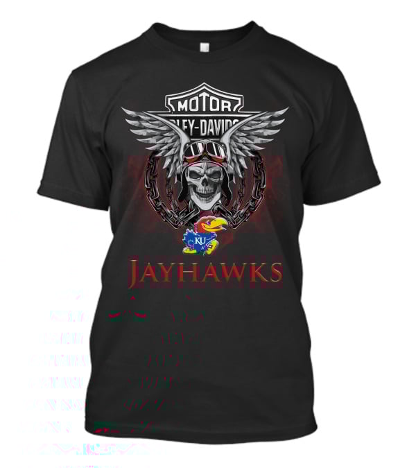 Motor Harley Davidson Skull With Wings Jayhawks Ku Kansas Football Fans T-Shirt