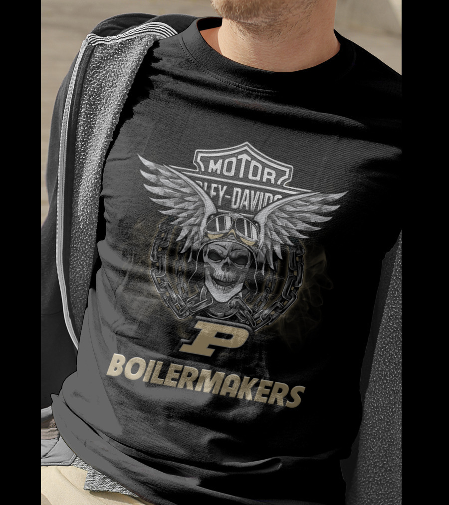 Harley Davidson Purdue Boilermakers Ncaa Football Skull Wings T-Shirt