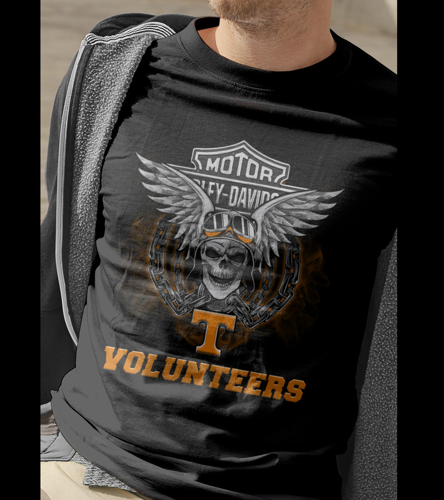 Harley Davidson Motor Skull Wings Goggles Chains Tennessee Volunteers T-Shirt