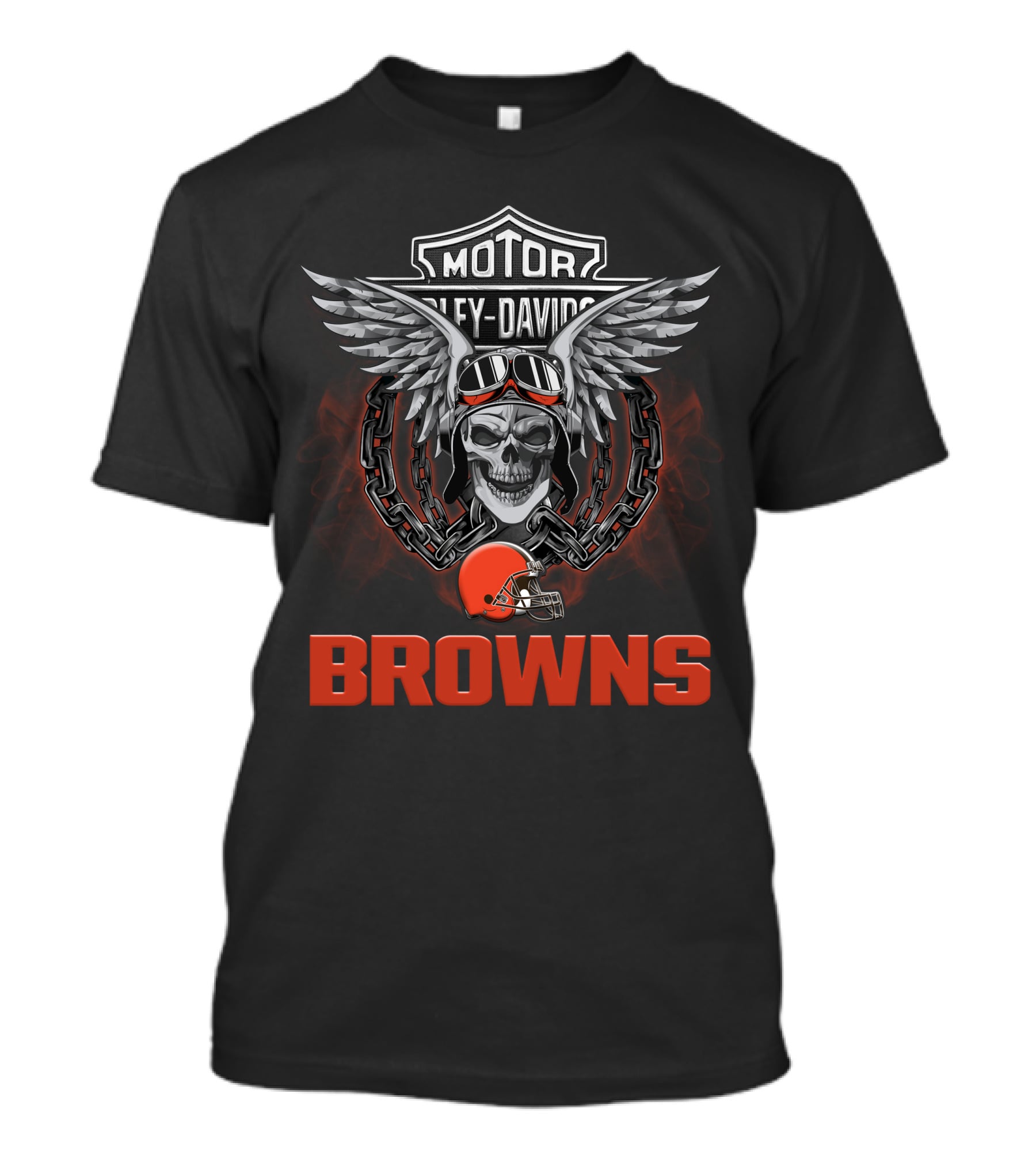 Motor Harley Davidson Browns Nfl Football Skull And Chain Helmet Wings T-Shirt
