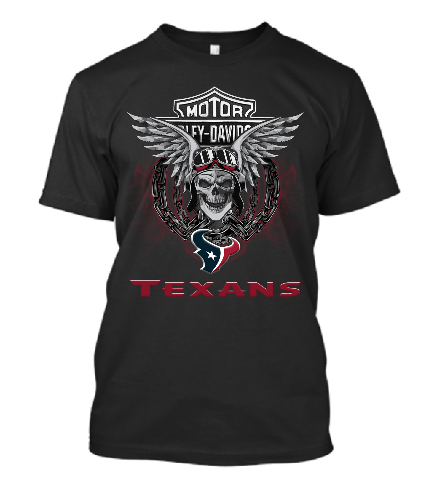 MOTOR TEXANS Biker Skull Wings NFL Football Fans Houston 141 T-Shirt