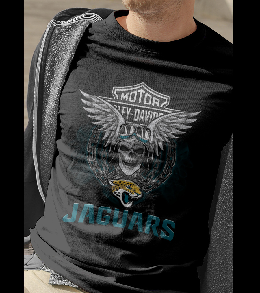 Motor Harley Davidson Wings Skull Jaguars Jacksonville Nfl Football Fans T-Shirt