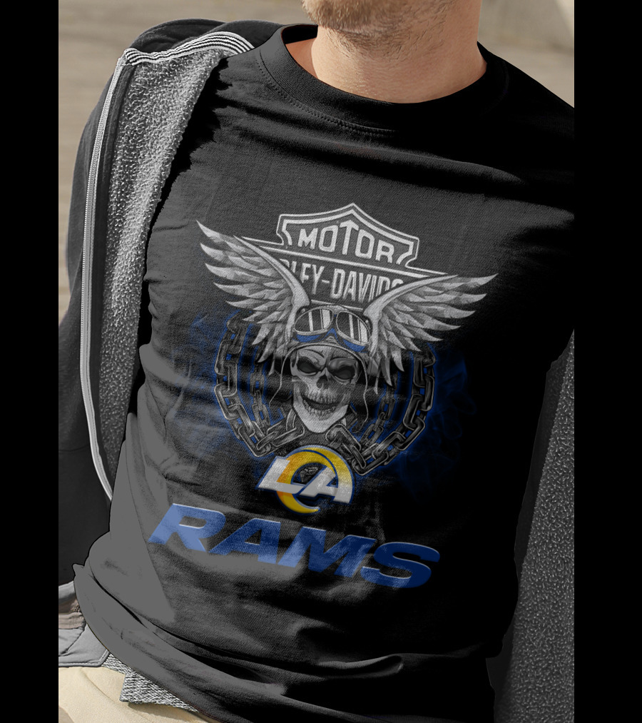 Motor Harley Davidson La Rams Nfl Football Fans Skull Wings T-Shirt