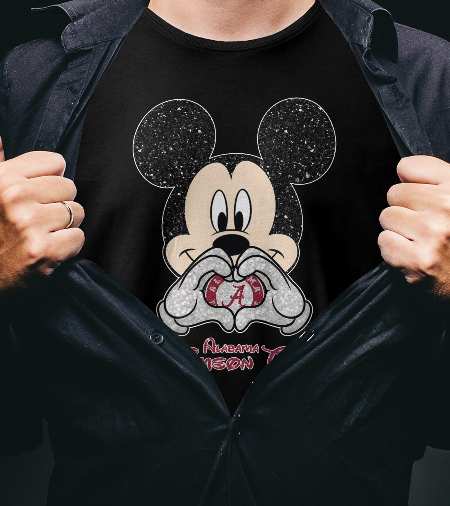 Mickey Mouse Alabama Crimson Tide Heart Hands T-Shirt