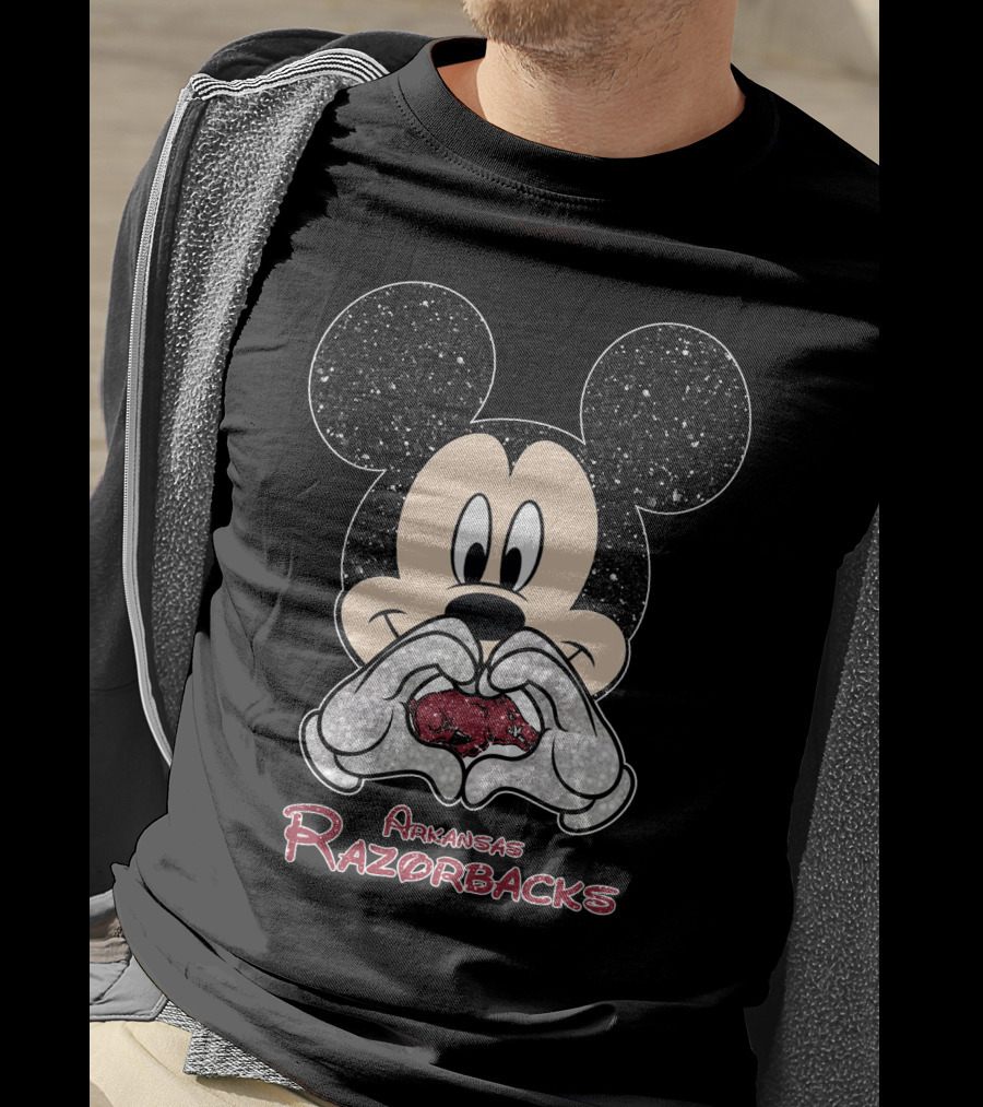 Mickey Mouse Heart Hands Arkansas Razorbacks Football T-Shirt