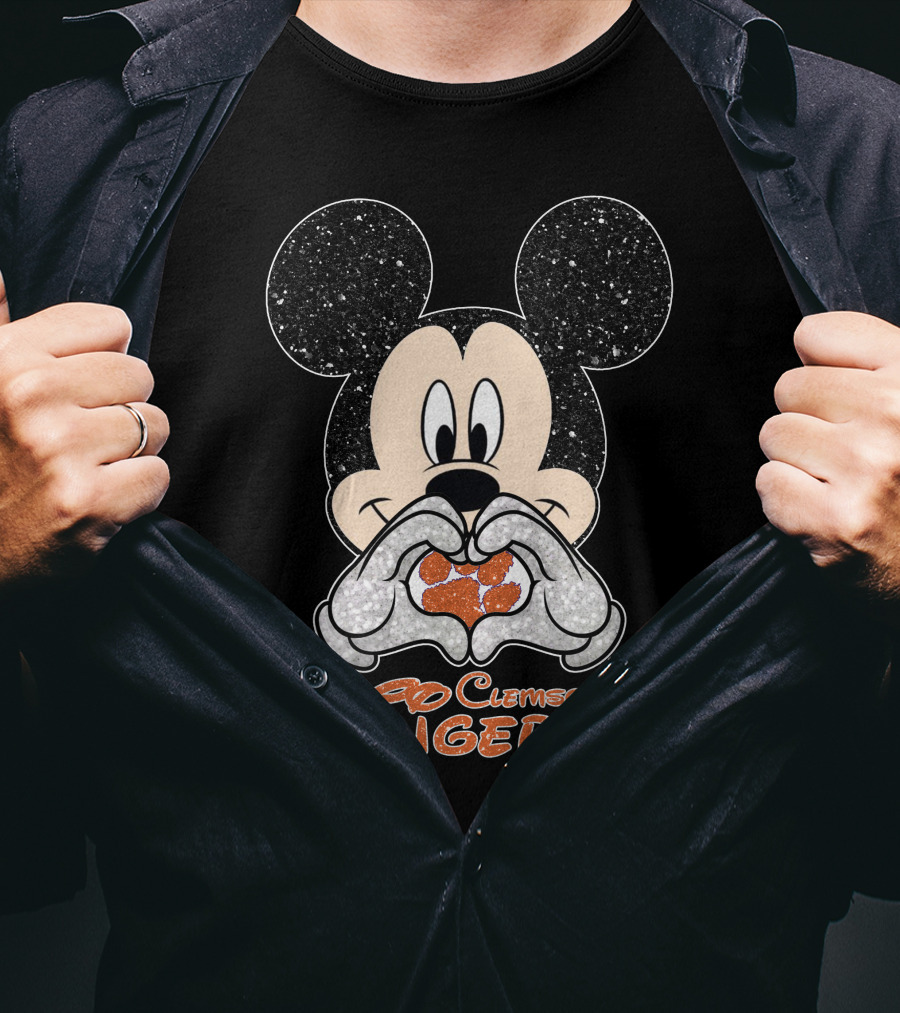 Mickey Mouse Heart Hands Clemson Tigers Paw T-Shirt