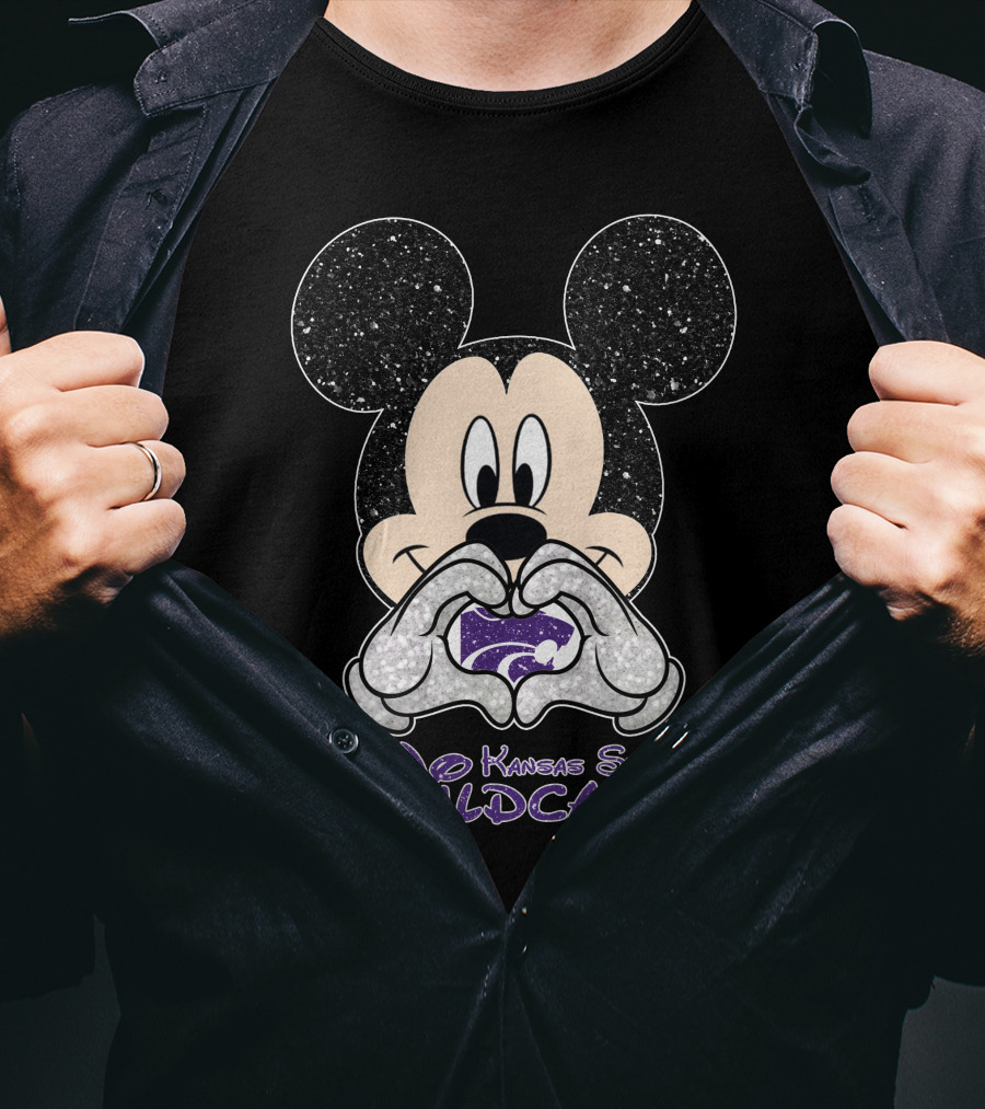 Mickey Love Kansas State Wildcats Glitter Heart T-Shirt