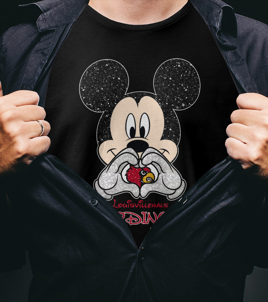 Mickey Love Louisville Cardinals Fan Art Mickey Ears Head With Cardinal T-Shirt