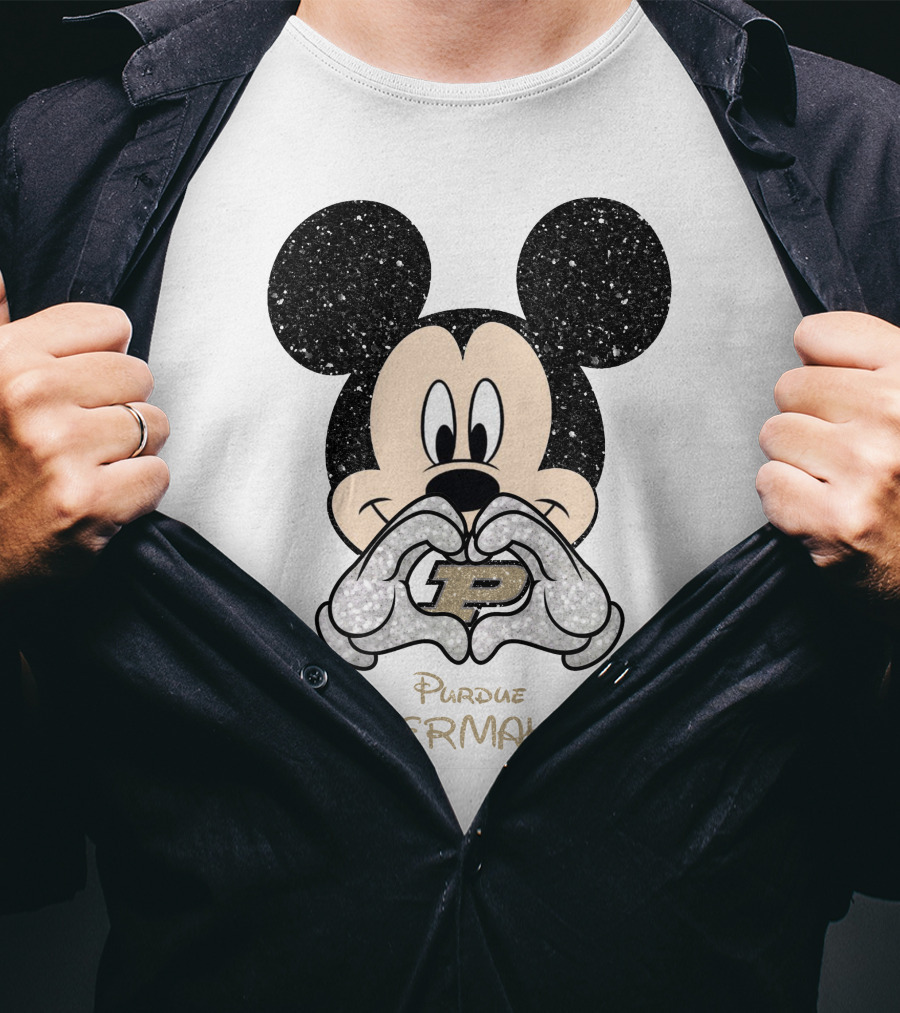 Purdue Boilermakers Mickey Mouse Heart Gesture T-Shirt