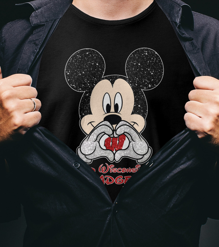 Mickey Wisconsin Badgers Heart Hands Icon With W T-Shirt
