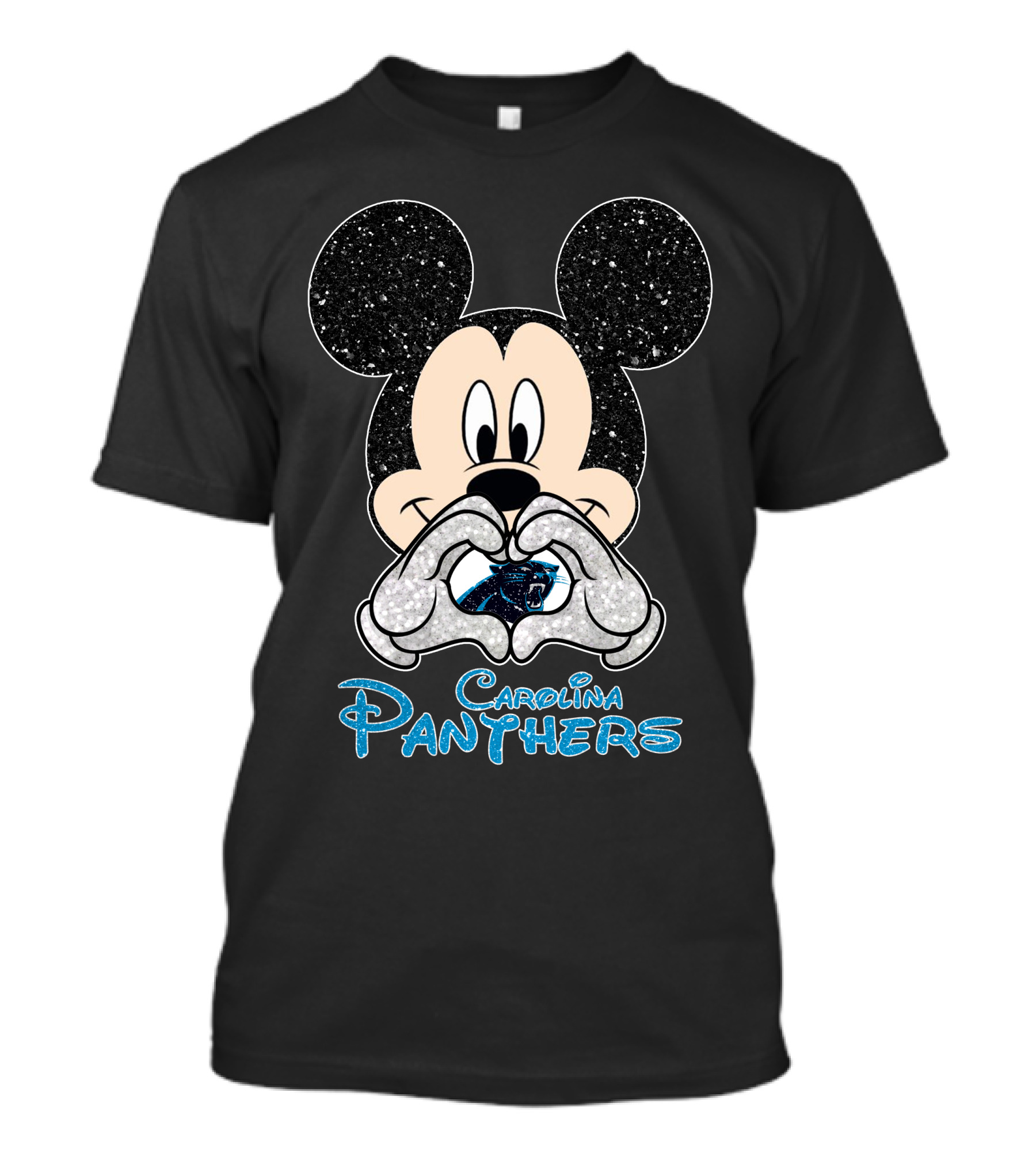 Mickey Carolina Panthers Glitter Heart T-Shirt