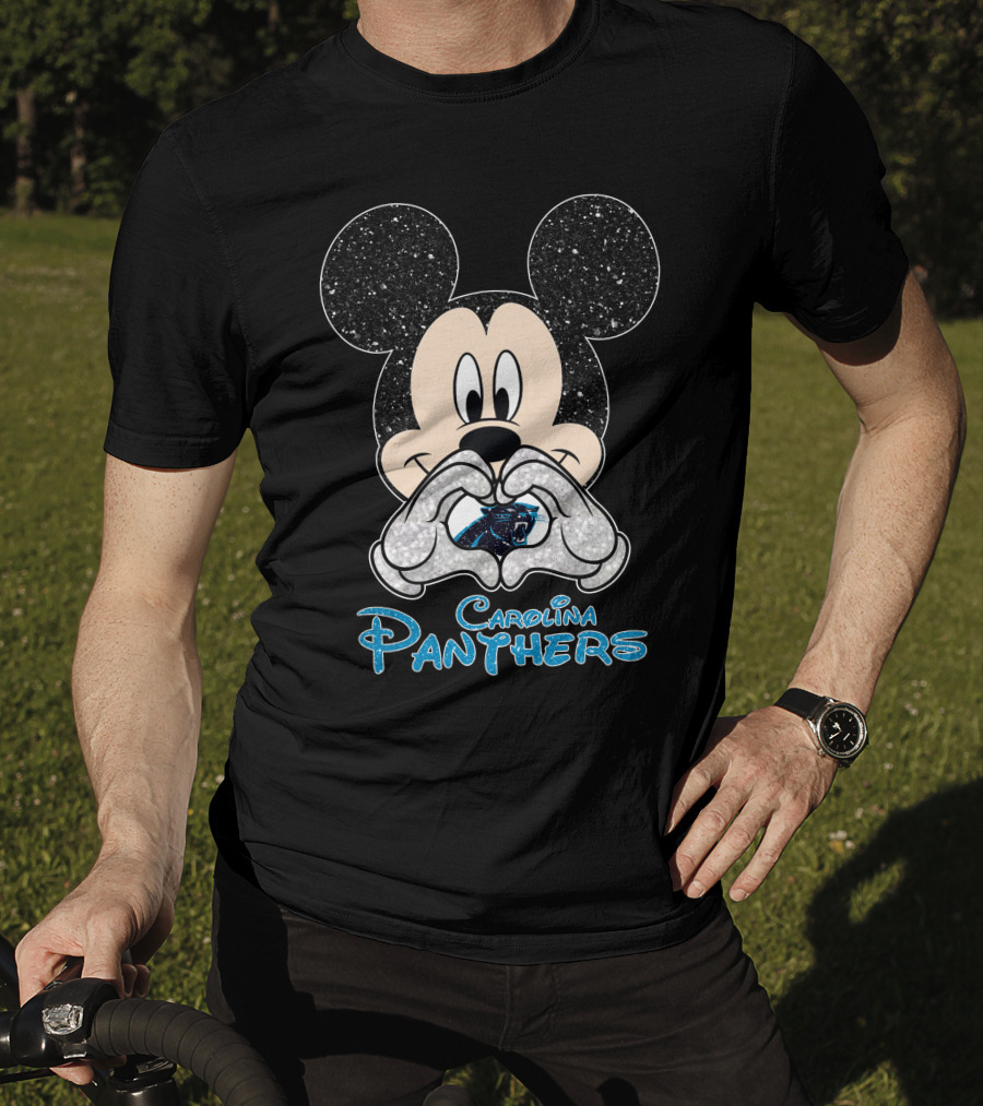 Mickey Carolina Panthers Glitter Heart T-Shirt