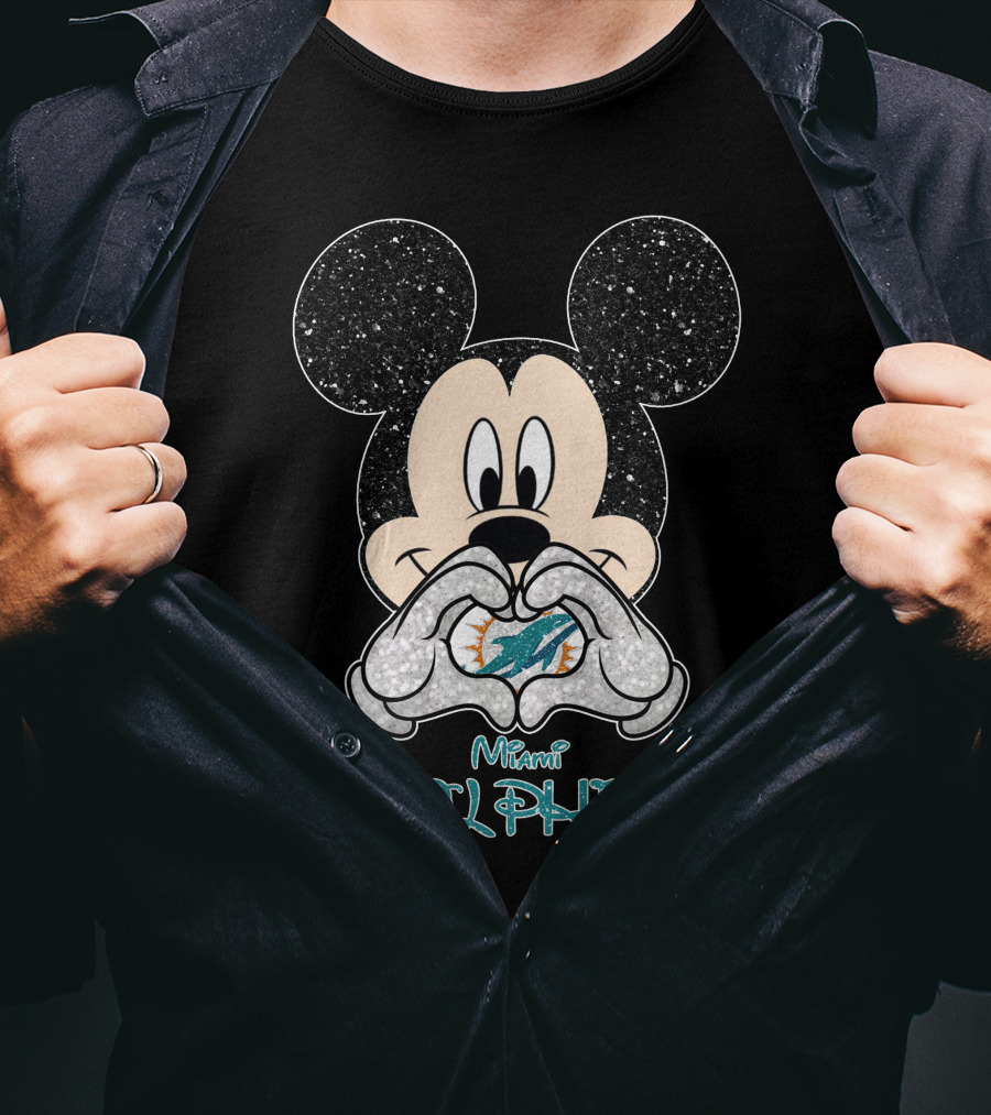 Mickey Miami Dolphins Heart Hands T-Shirt