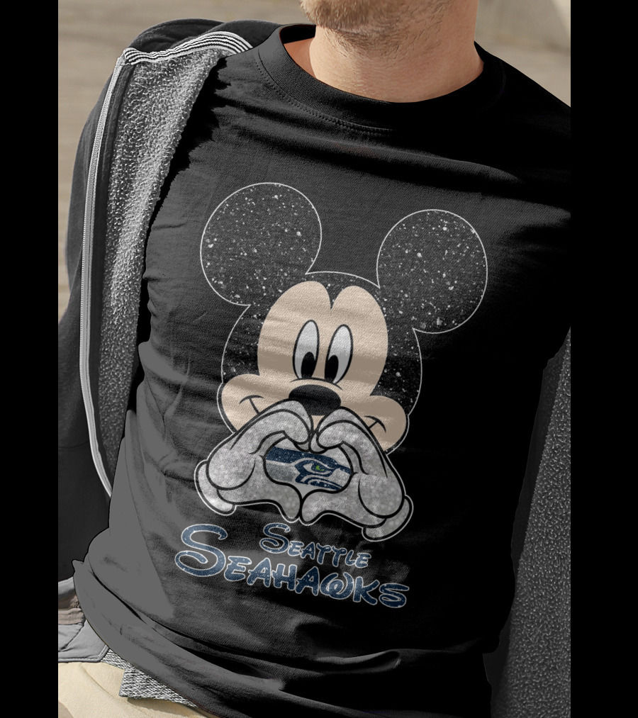 Mickey Mouse Holding Heart Seahawks Logo Seattle T-Shirt