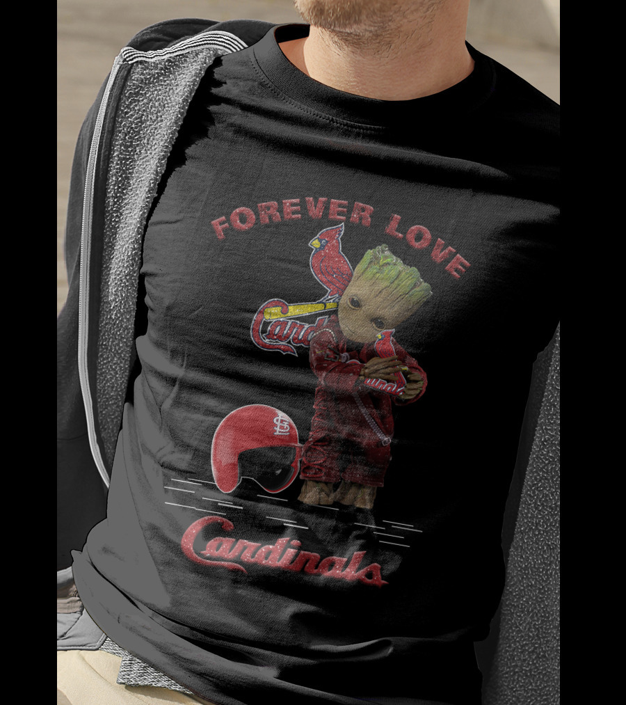 Forever Love St. Louis Cardinals With Groot Helmet Hug For MLB Fans T-Shirt