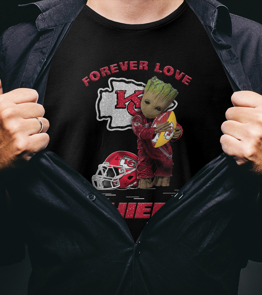Forever Love Kansas City Chiefs Groot Football Helmet T-Shirt