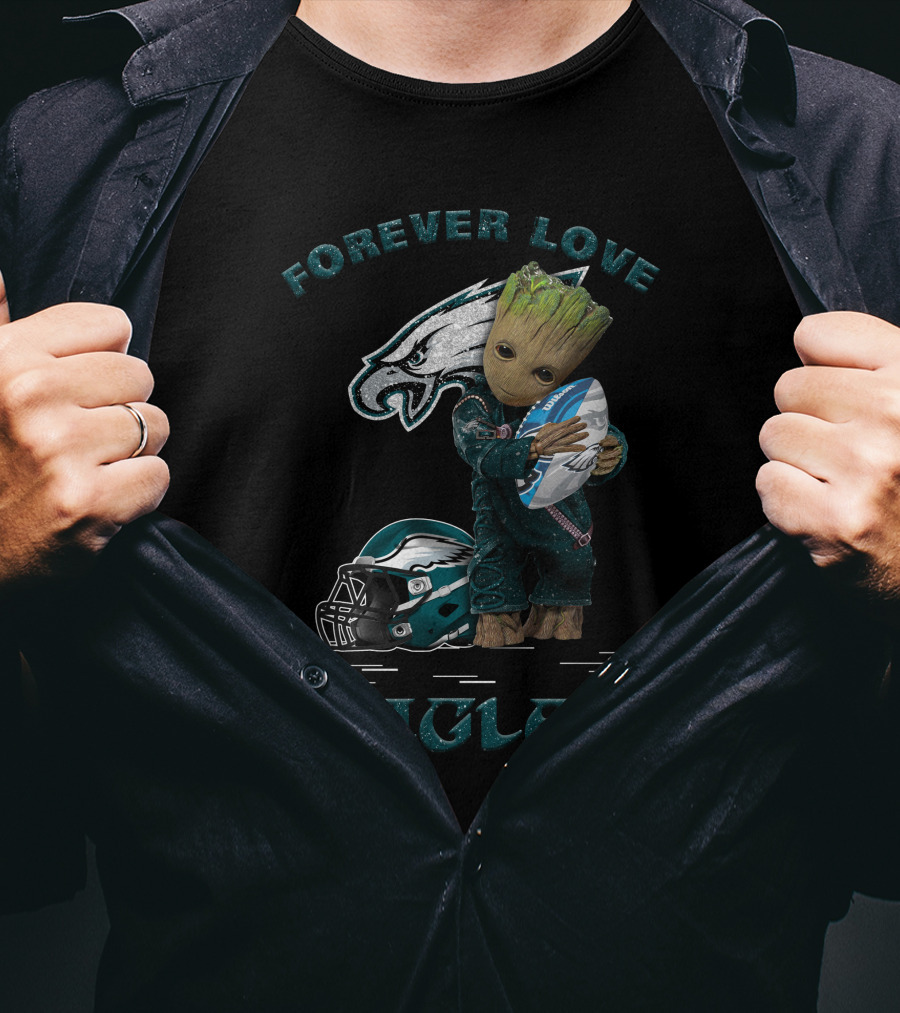Forever Love Eagles Groot Hugging Football Philadelphia Helmet T-Shirt