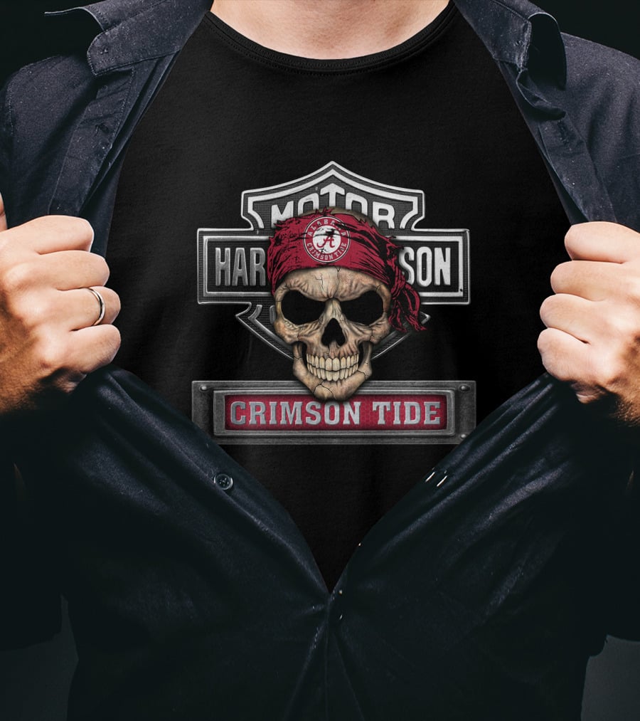Motor Harley Davidson Crimson Tide Skull Ncaa Alabama T-Shirt