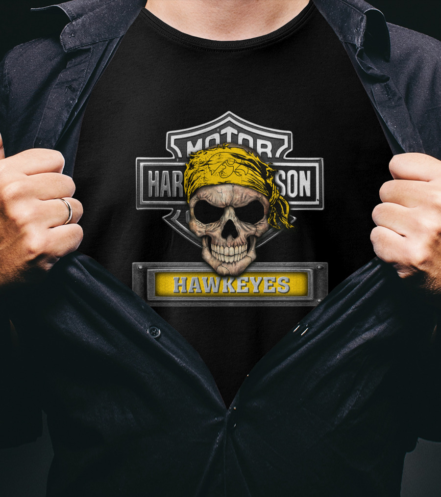 Harley Davidson Skull Yellow Bandana Iowa Hawkeyes T-Shirt