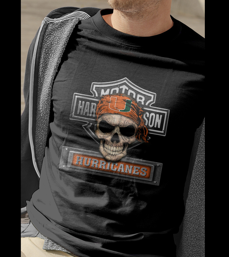Motor Harley Davidson Miami Hurricanes Skull Bandana T-Shirt