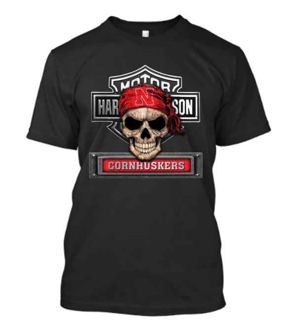 Motor Harley Davidson Cornhuskers Nebraska N Skull Bandana T-Shirt