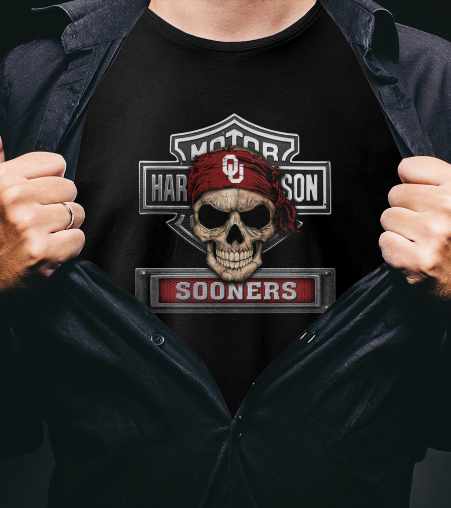 Motor Harley Davidson Ou Sooners Skull Bandana T-Shirt