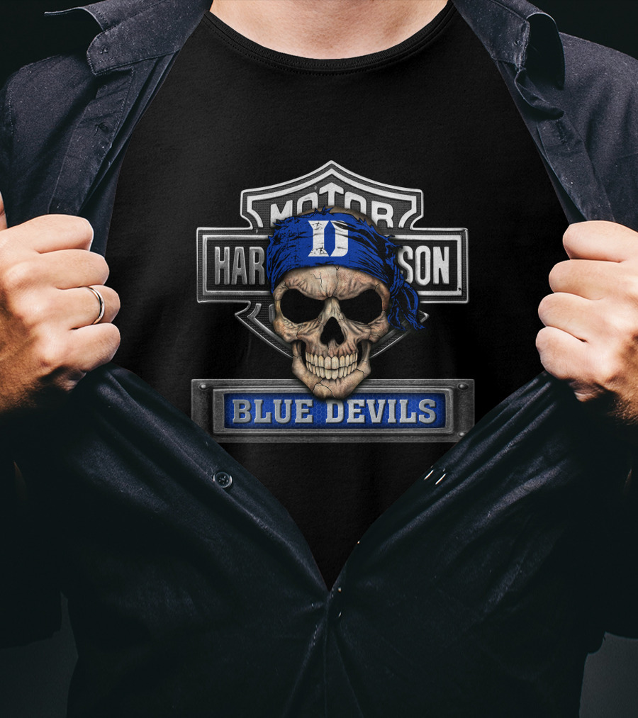 Motor Harley Davidson Skull Bandana Blue Devils T-Shirt