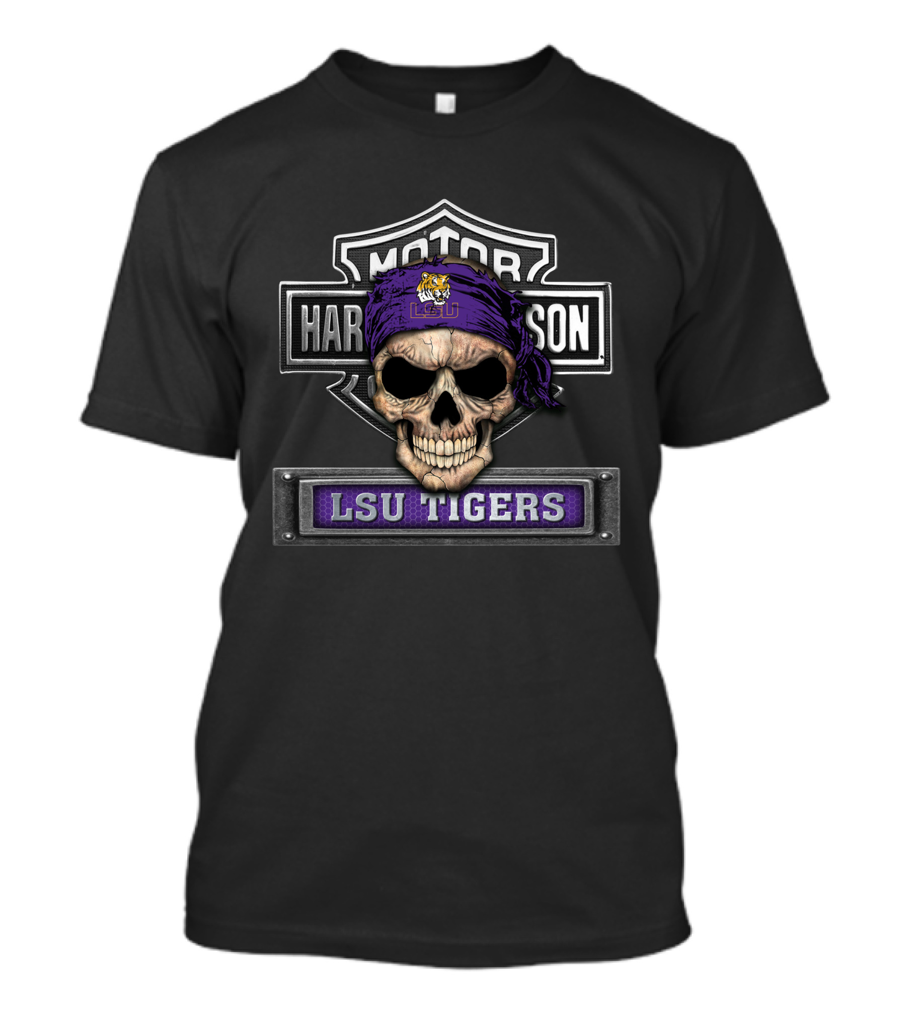 Motor Harley Davidson Lsu Tigers Skull Bandana T-Shirt