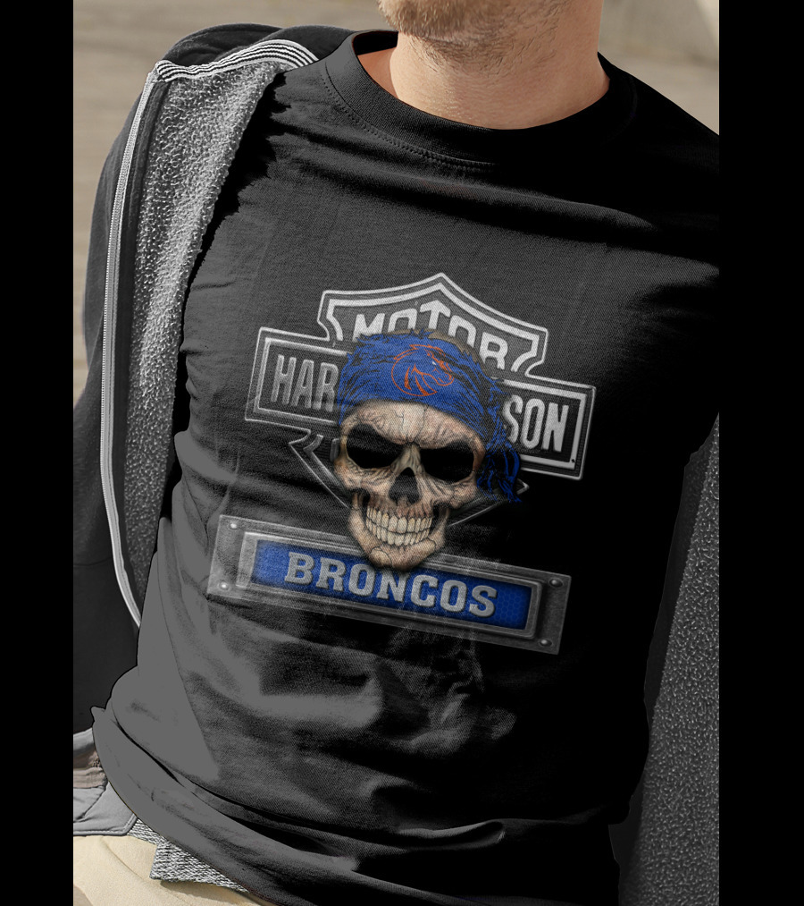 Hd Ncaa Boise State Broncos Skull Bandana Harley Davidson T-Shirt