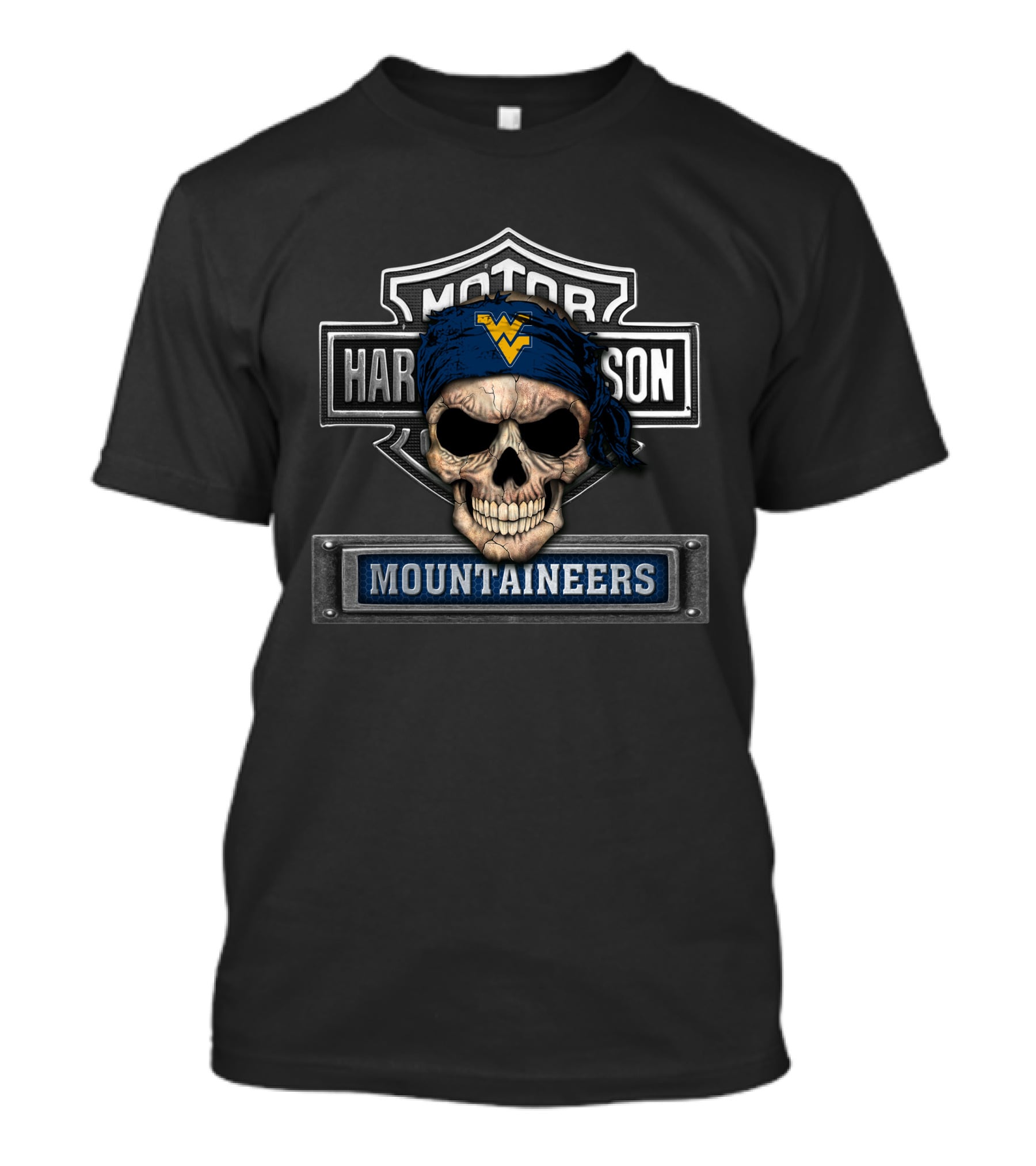 Harley Davidson Skull With West Virginia Mountaineers Logo And Bandana T-Shirt