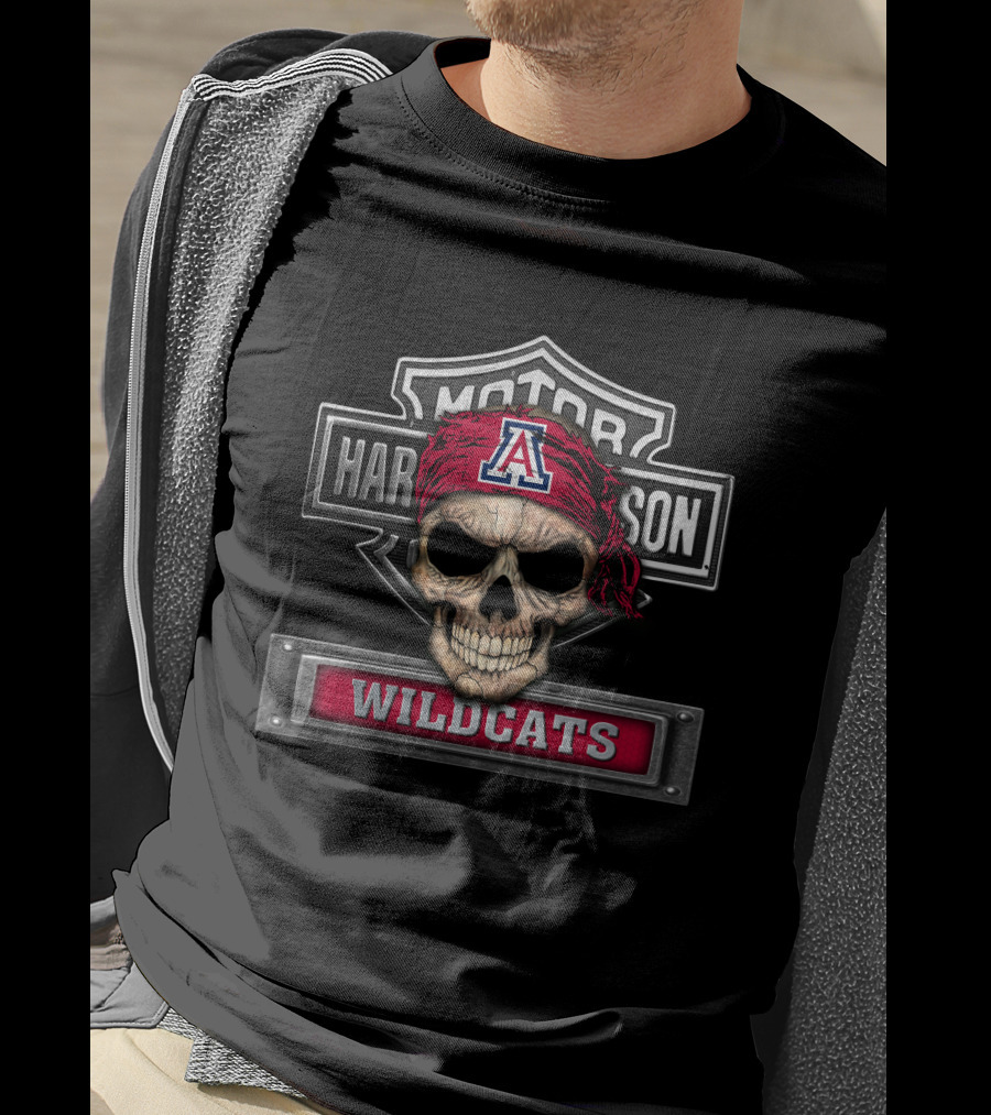 Motor Harley Davidson Skull Ncaa Arizona Wildcats T-Shirt