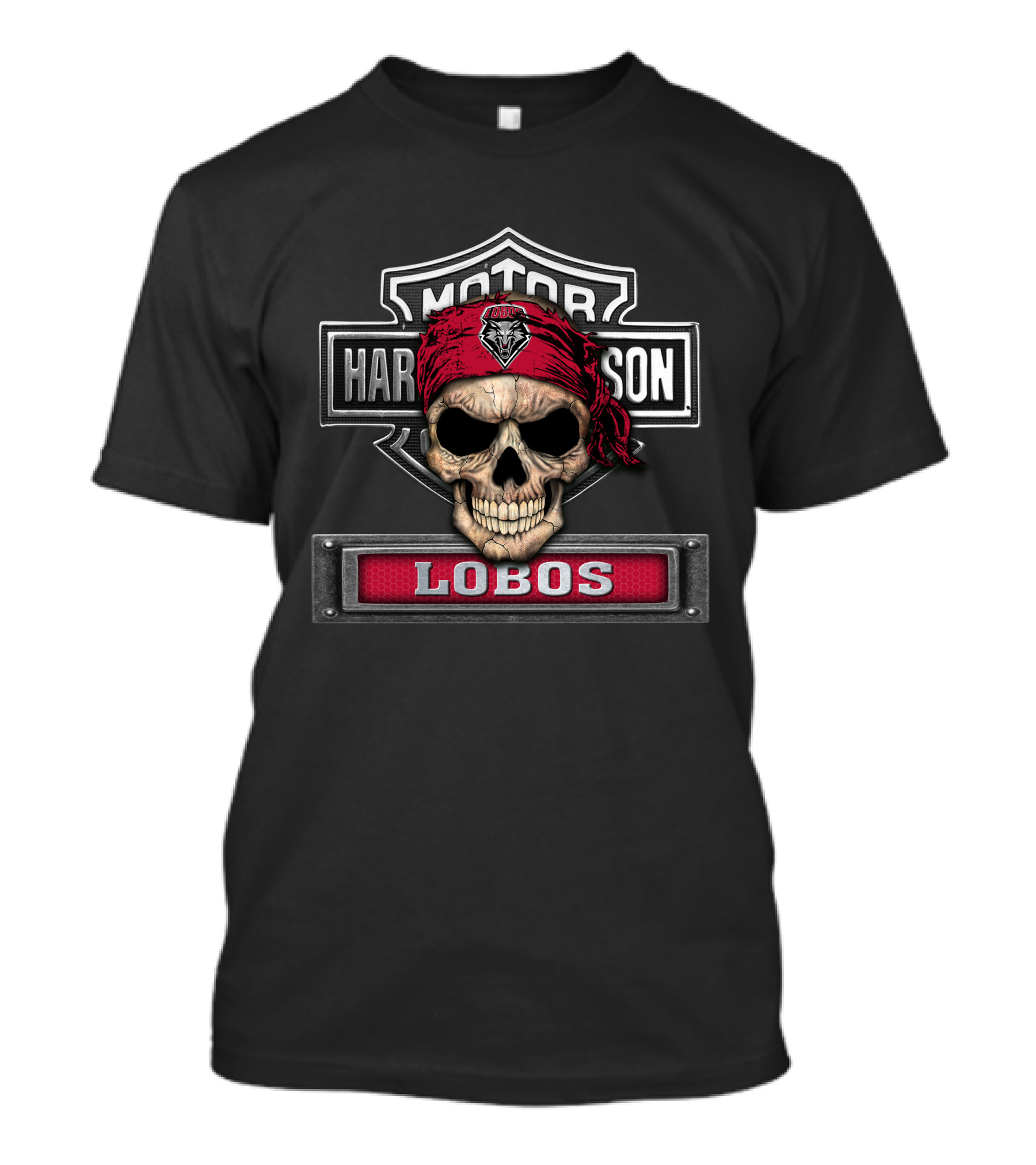 Motor Harley Davidson Skull Lobos Ncaa New Mexico T-Shirt