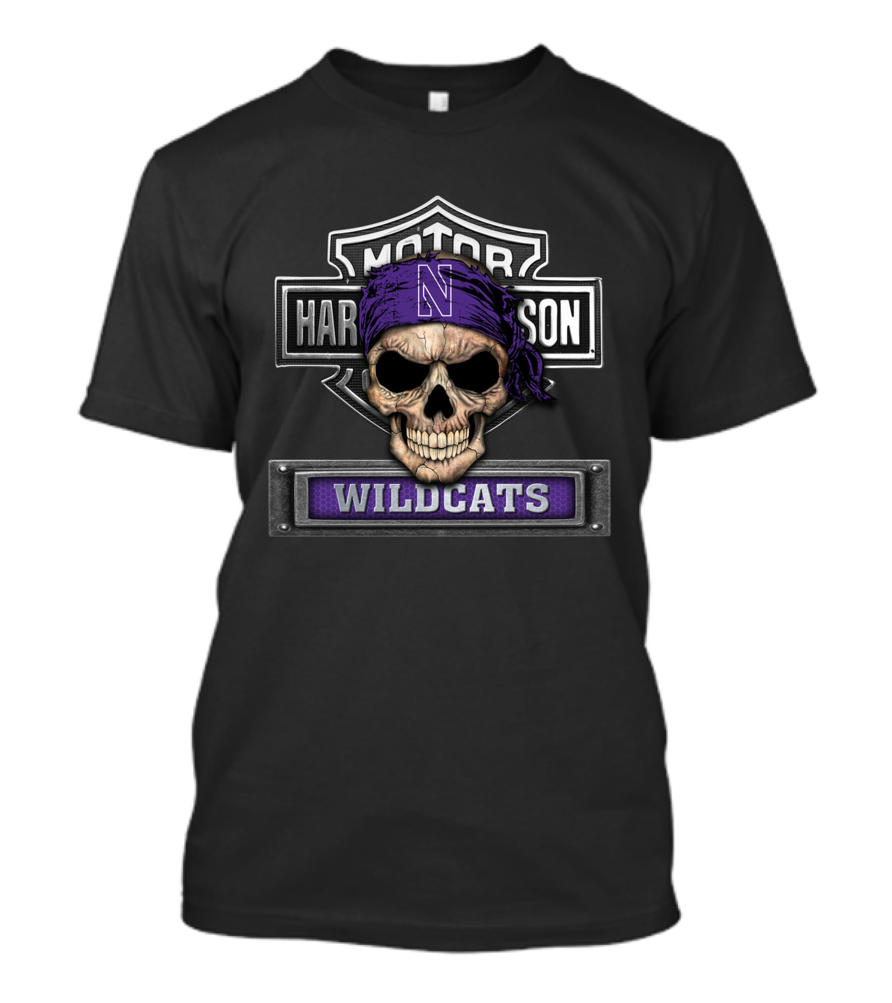 Hd Ncaa Northwestern Wildcats Skull Motor Wildcats T-Shirt