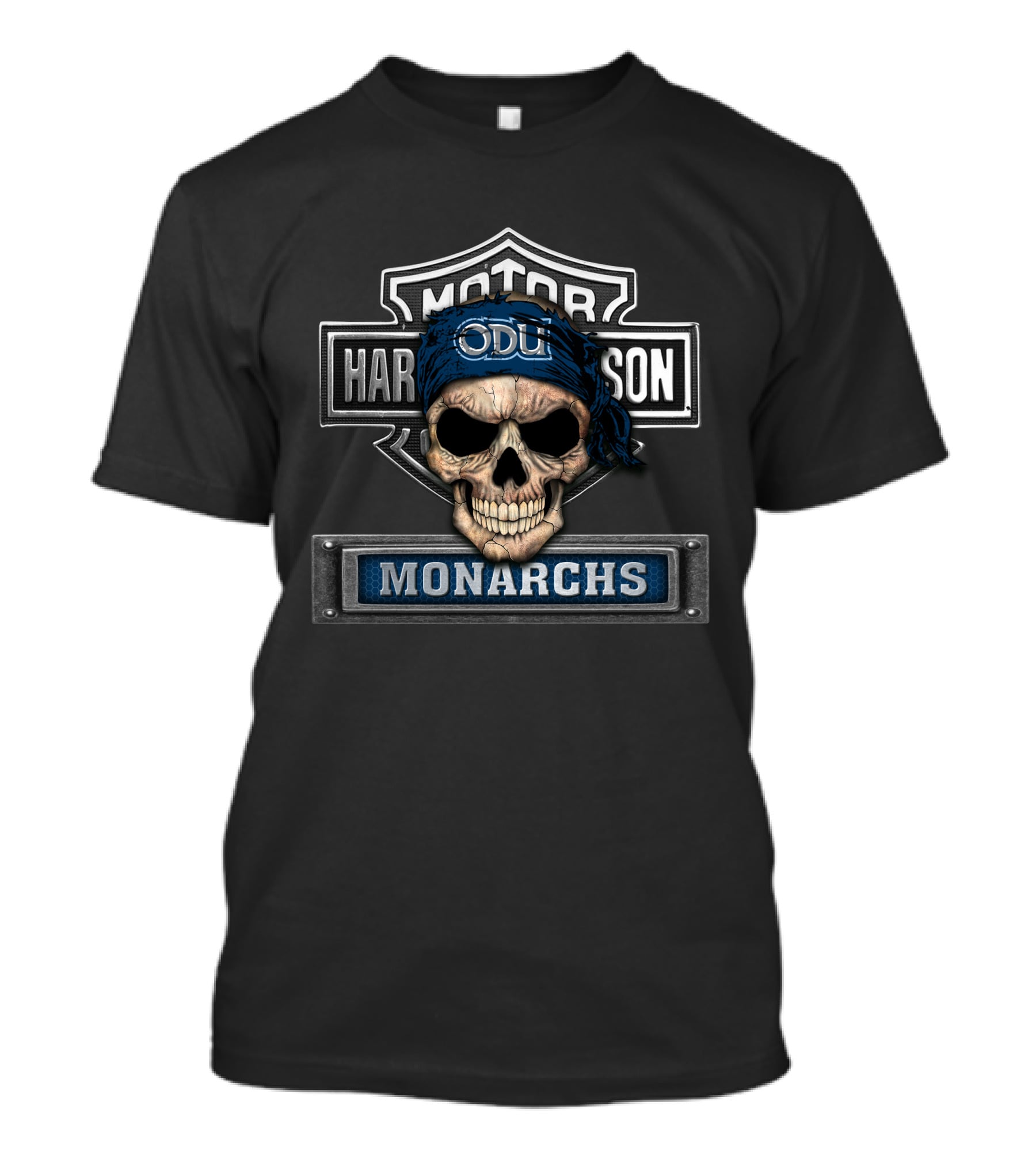 Hd Ncaa Old Dominion Monarchs Odu Skull Harle Davidson Style T-Shirt