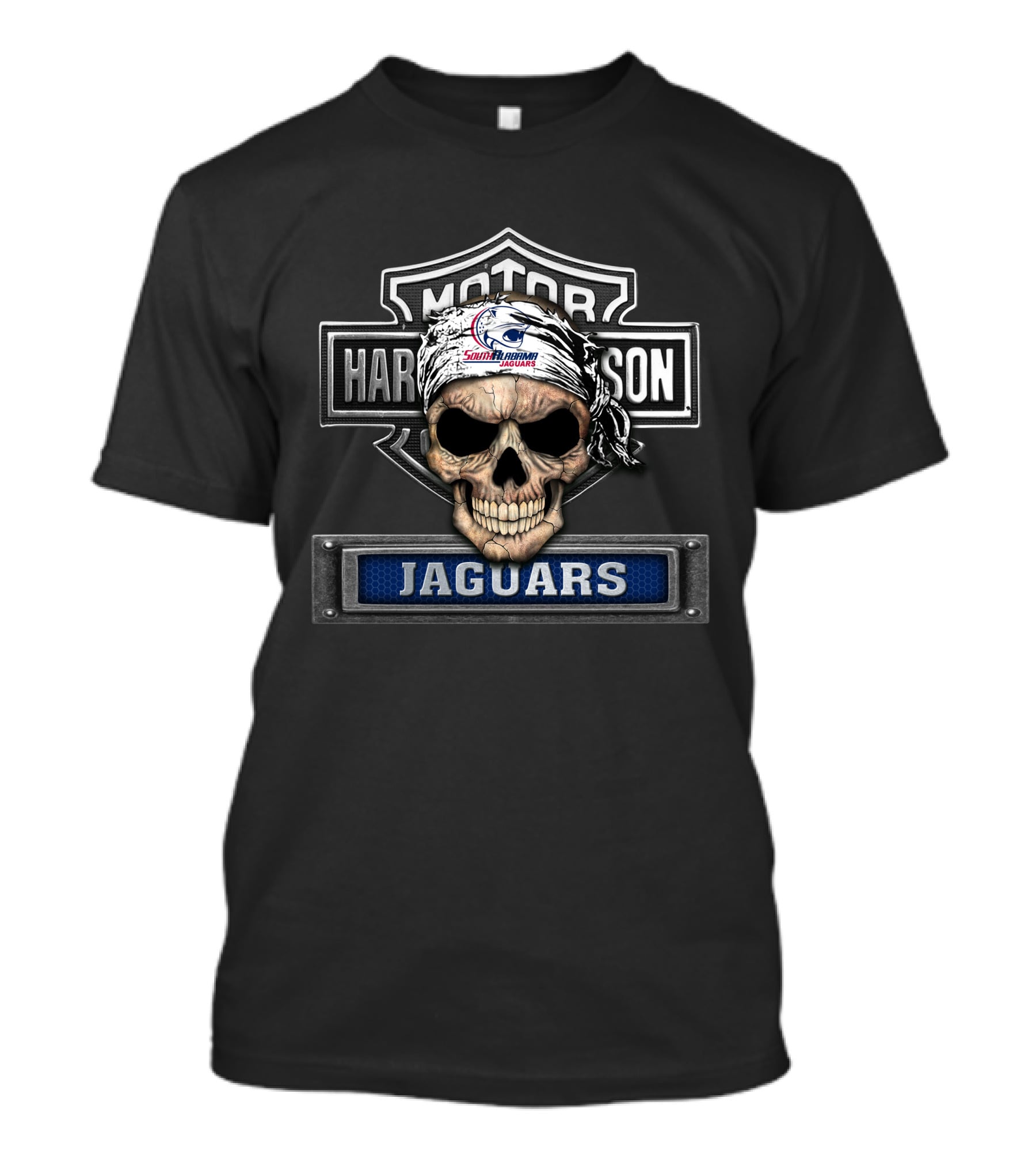 Motor Harley Davidson South Alabama Jaguars Skull T-Shirt