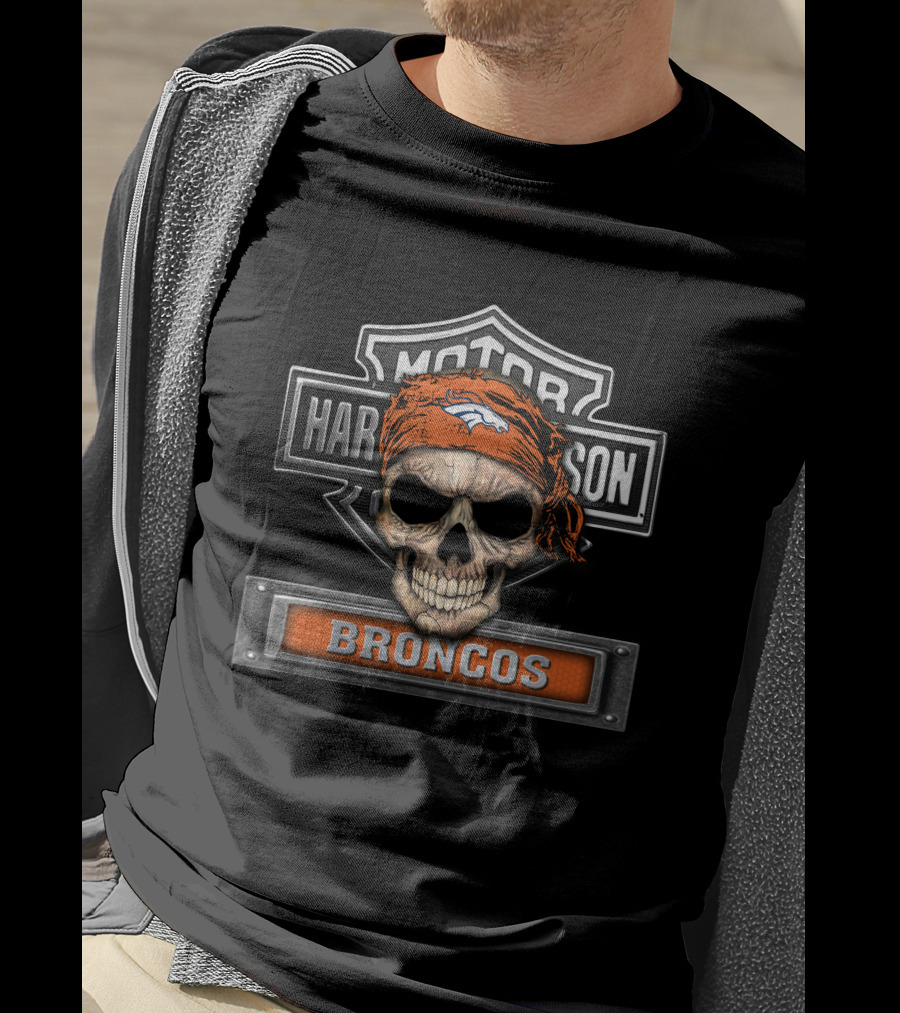 Motor Dh 91 Hd Nfl Denver Broncos Harley Skull T-Shirt