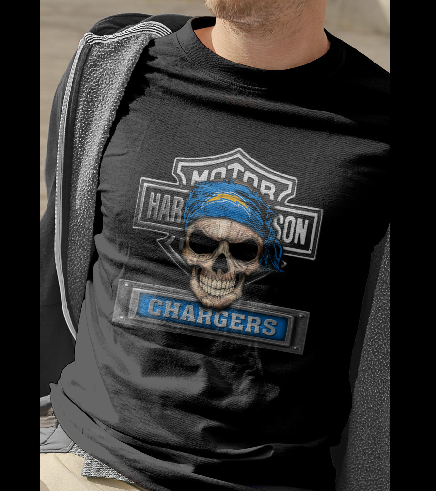 Motor Harley Davidson Chargers Los Angeles Hd Nfl Skull Bandana T-Shirt