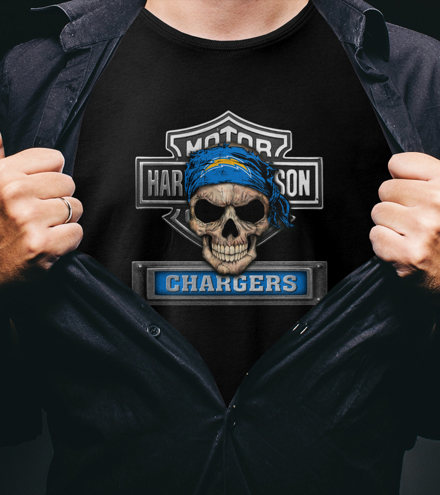 Motor Harley Davidson Chargers Los Angeles Hd Nfl Skull Bandana T-Shirt