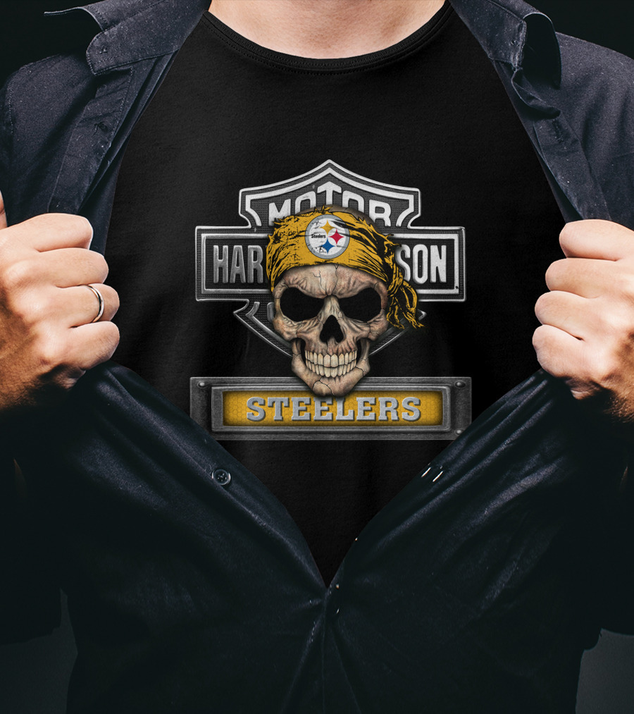 Motor Harley Davidson Steelers Skull Nfl Pittsburgh T-Shirt
