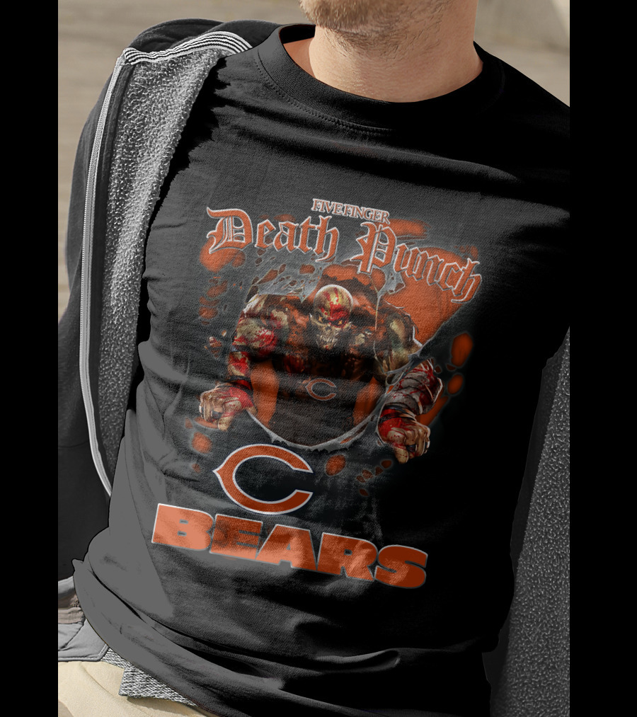 Five Finger Death Punch Chicago Bears Nfl Football Fans Skeleton Art T-Shirt