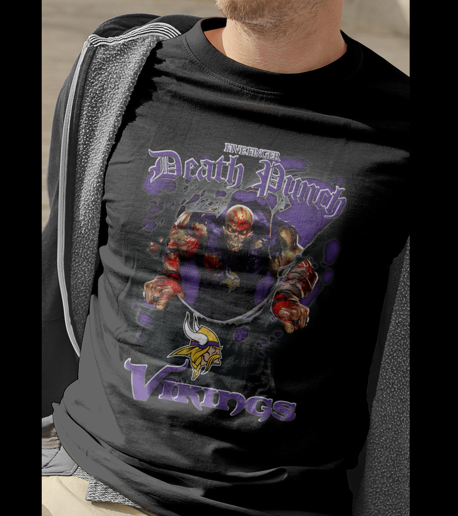Five Finger Death Punch Minnesota Vikings Nfl Football Fans Skull T-Shirt
