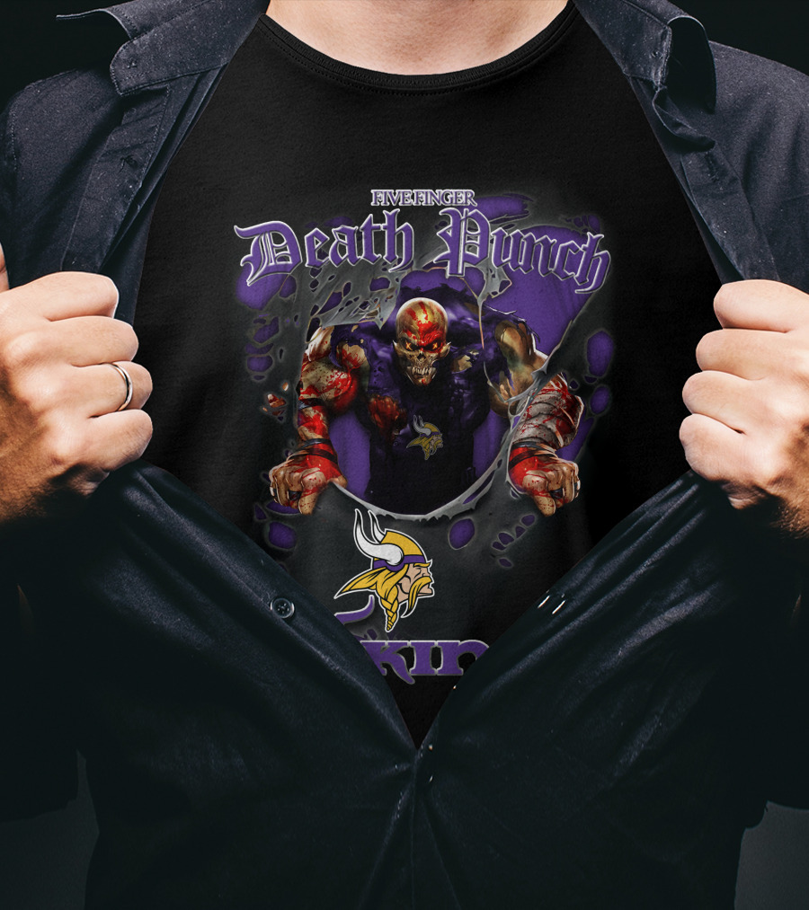 Five Finger Death Punch Minnesota Vikings Nfl Football Fans Skull T-Shirt