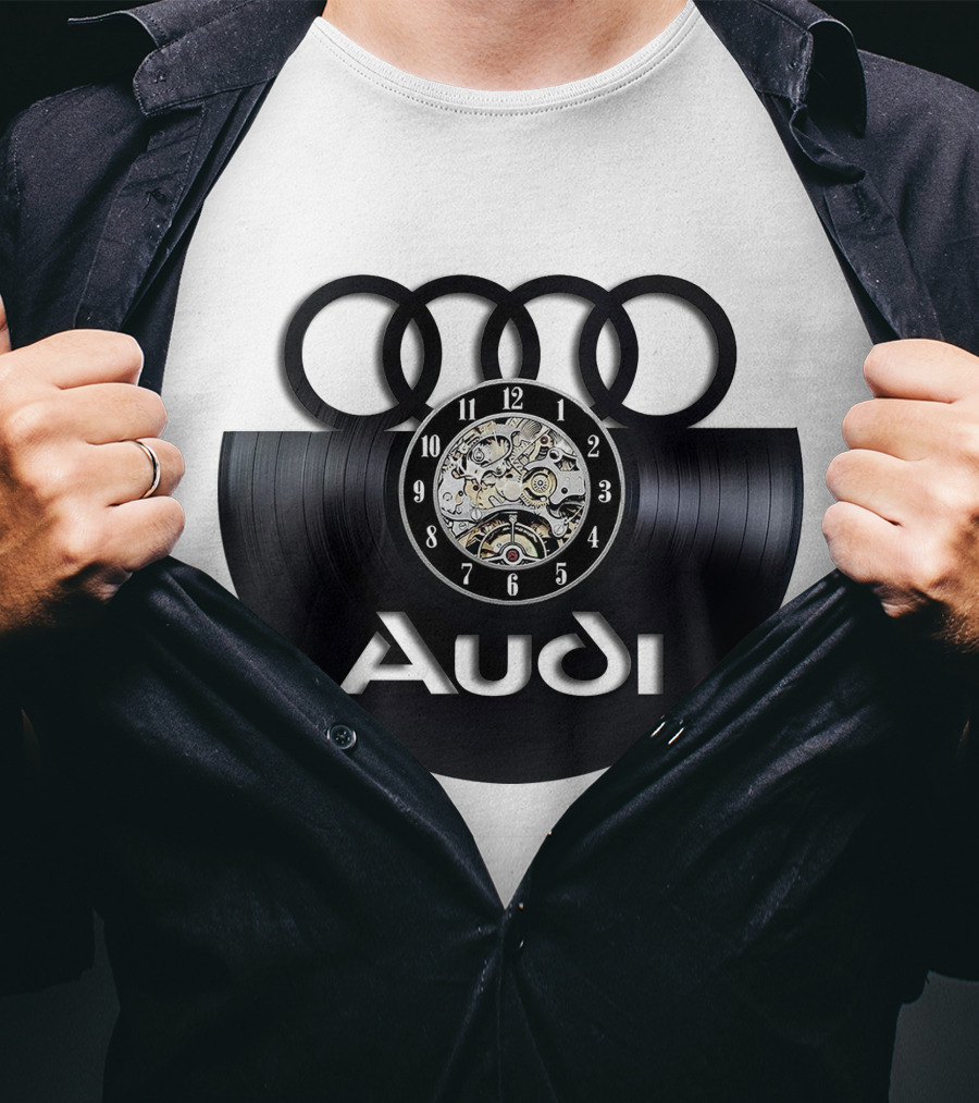 Audi Baronti Vinyl Clock With Four Rings And Gear Mechanism T-Shirt
