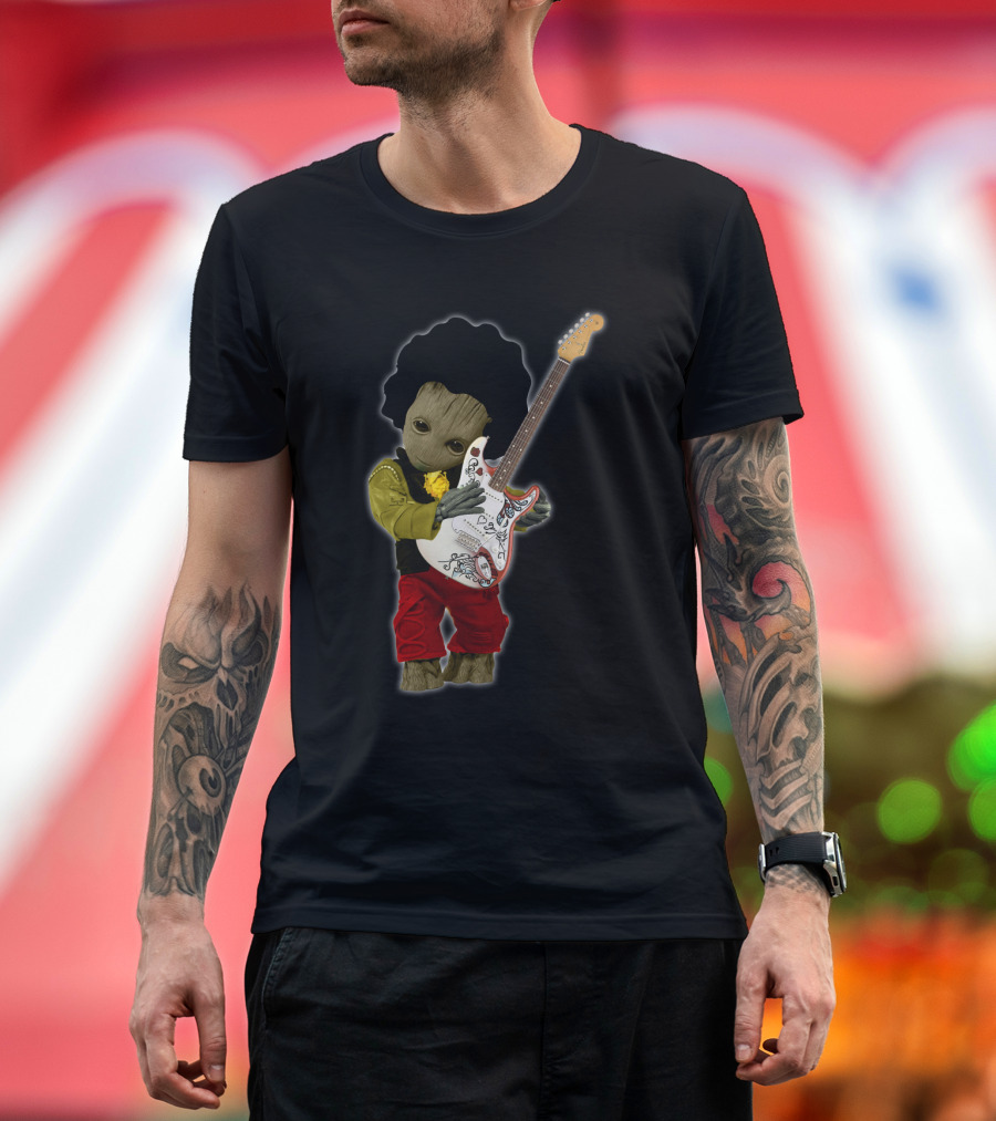 G hug JH Guitar Groot Playing Electric Guitar with Rock Costume T-Shirt