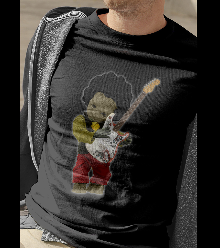 G Hug JH Guitar Groot Playing Electric Guitar With Rock Costume T-Shirt
