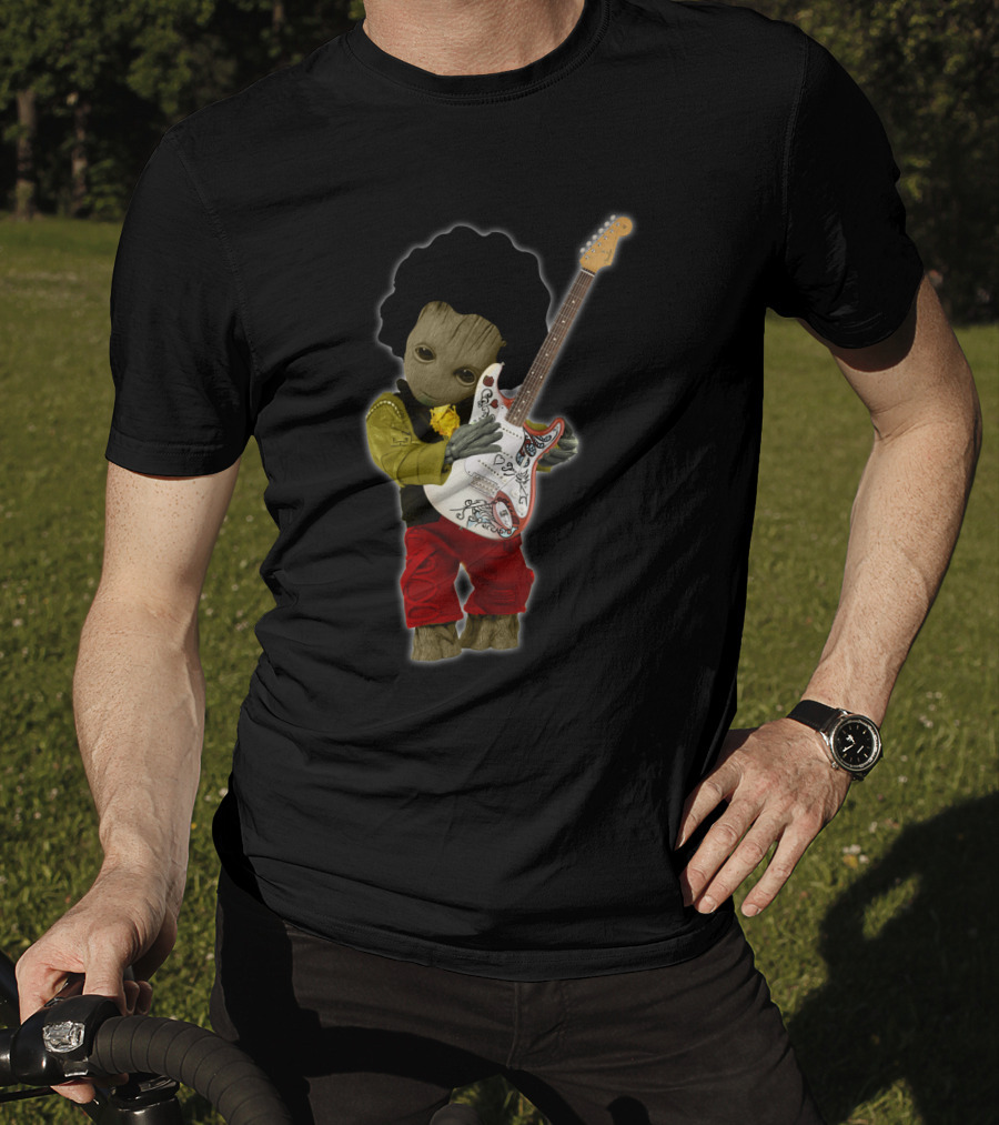 G Hug JH Guitar Groot Playing Electric Guitar With Rock Costume T-Shirt