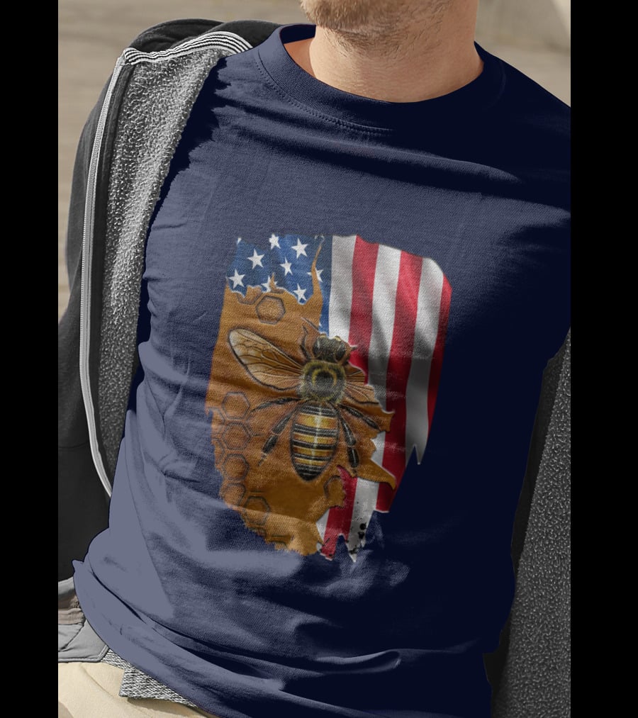 Beautifull Bee American Flag Honeycomb T-Shirt