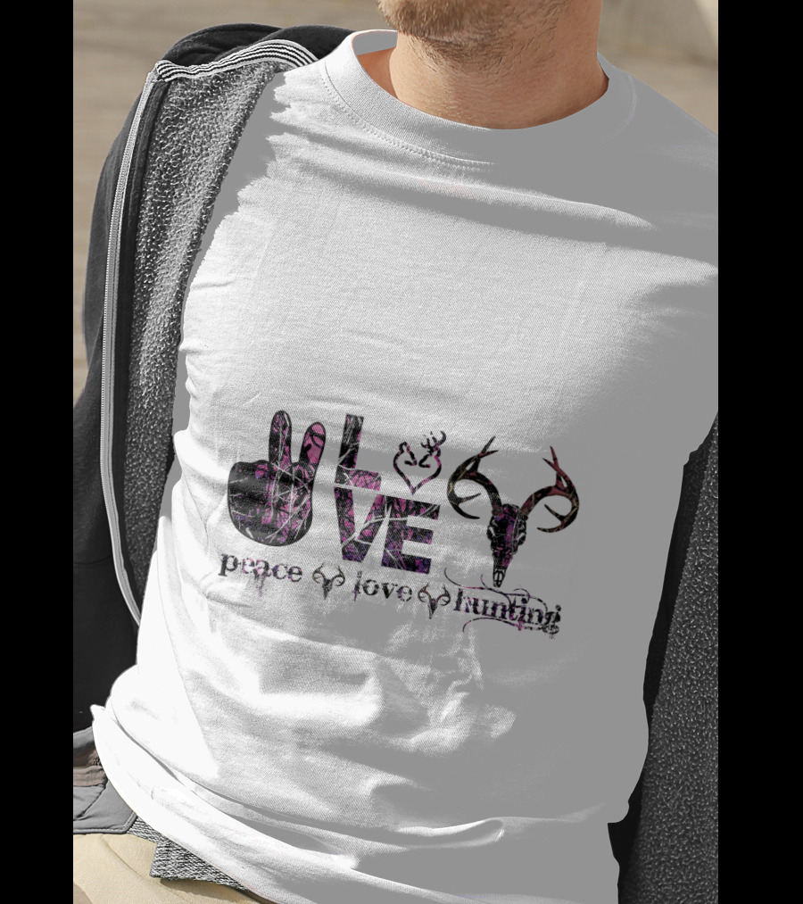 Peace Love Hunting Antler Symbolism Wildlife Passion T-Shirt